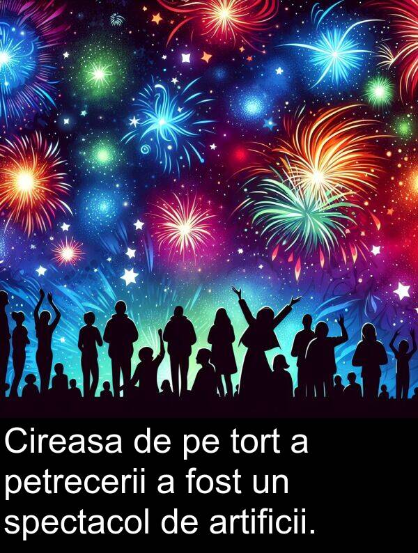 tort: Cireasa de pe tort a petrecerii a fost un spectacol de artificii.