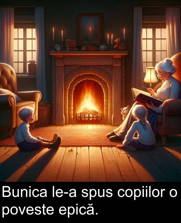 poveste: Bunica le-a spus copiilor o poveste epică.