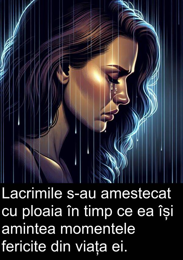 fericite: Lacrimile s-au amestecat cu ploaia în timp ce ea își amintea momentele fericite din viața ei.