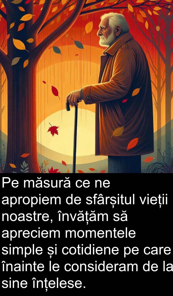 cotidiene: Pe măsură ce ne apropiem de sfârșitul vieții noastre, învățăm să apreciem momentele simple și cotidiene pe care înainte le consideram de la sine înțelese.