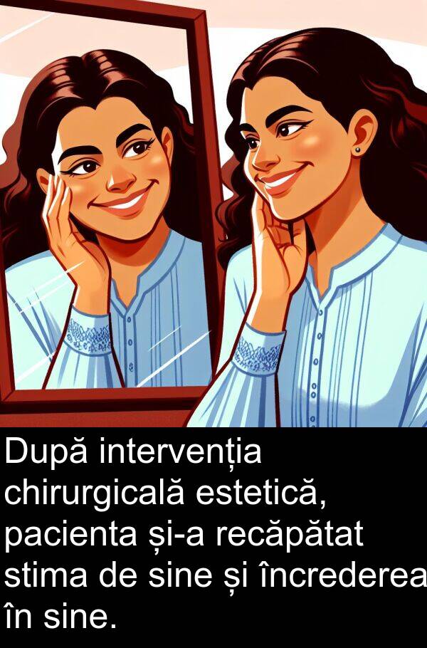 pacienta: După intervenția chirurgicală estetică, pacienta și-a recăpătat stima de sine și încrederea în sine.