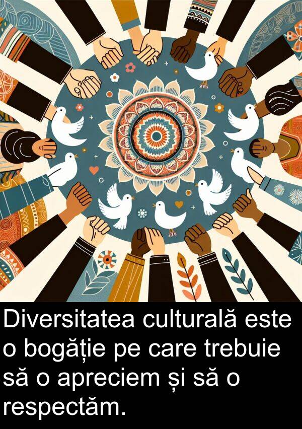 bogăție: Diversitatea culturală este o bogăție pe care trebuie să o apreciem și să o respectăm.