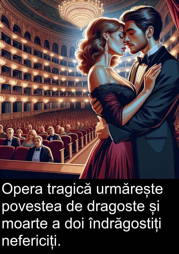 povestea: Opera tragică urmărește povestea de dragoste și moarte a doi îndrăgostiți nefericiți.