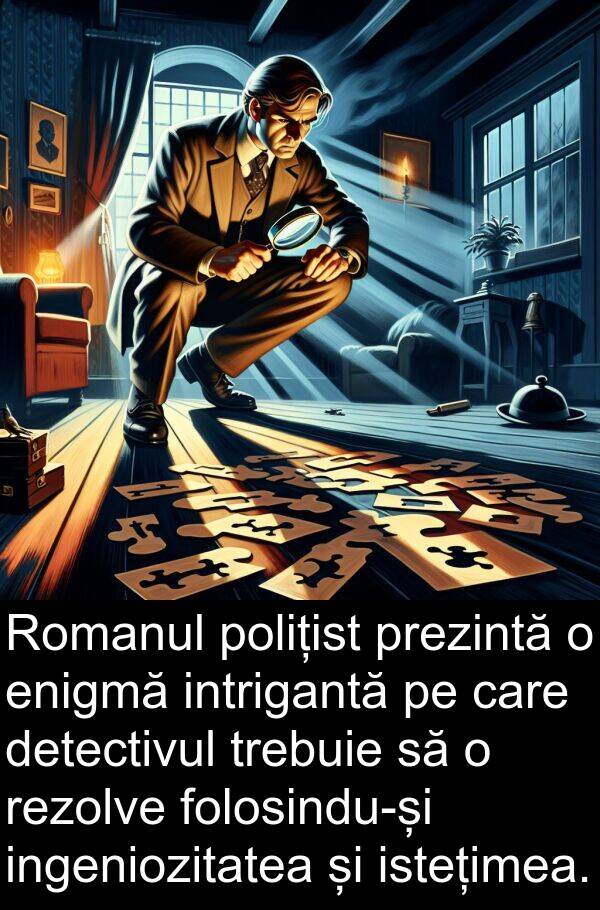 istețimea: Romanul polițist prezintă o enigmă intrigantă pe care detectivul trebuie să o rezolve folosindu-și ingeniozitatea și istețimea.