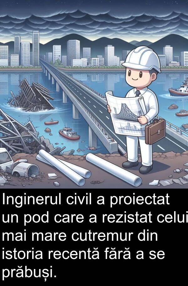 pod: Inginerul civil a proiectat un pod care a rezistat celui mai mare cutremur din istoria recentă fără a se prăbuși.