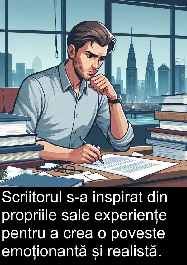 poveste: Scriitorul s-a inspirat din propriile sale experiențe pentru a crea o poveste emoționantă și realistă.