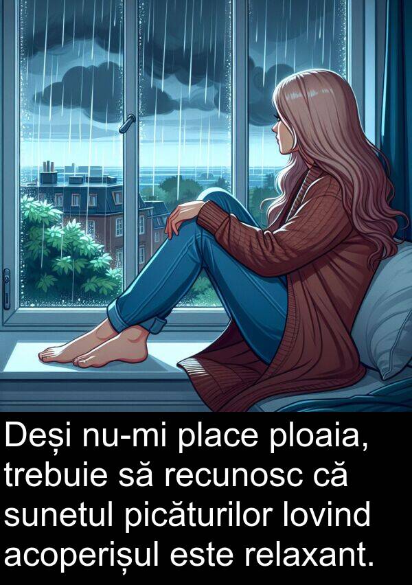 picăturilor: Deși nu-mi place ploaia, trebuie să recunosc că sunetul picăturilor lovind acoperișul este relaxant.