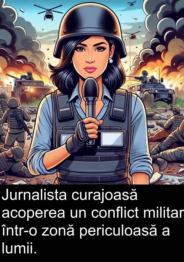 zonă: Jurnalista curajoasă acoperea un conflict militar într-o zonă periculoasă a lumii.