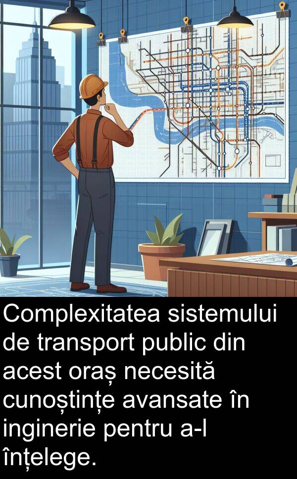 necesită: Complexitatea sistemului de transport public din acest oraș necesită cunoștințe avansate în inginerie pentru a-l înțelege.