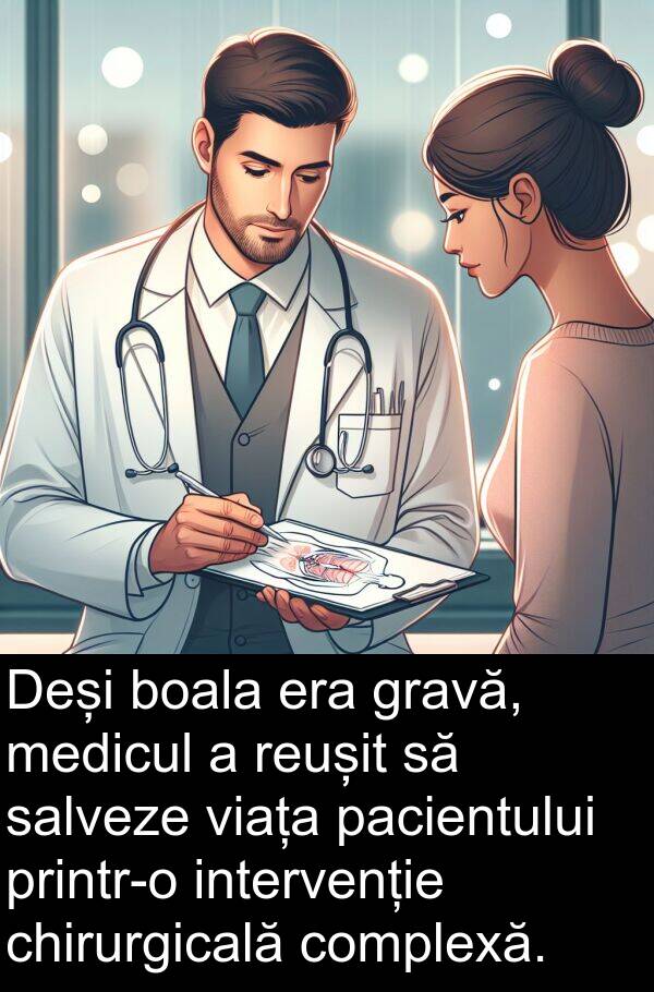 pacientului: Deși boala era gravă, medicul a reușit să salveze viața pacientului printr-o intervenție chirurgicală complexă.