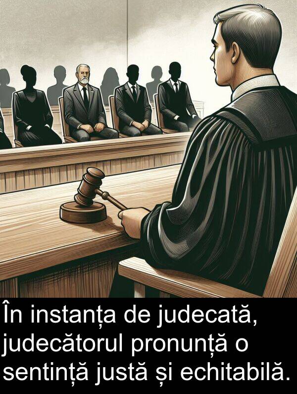 justă: În instanța de judecată, judecătorul pronunță o sentință justă și echitabilă.