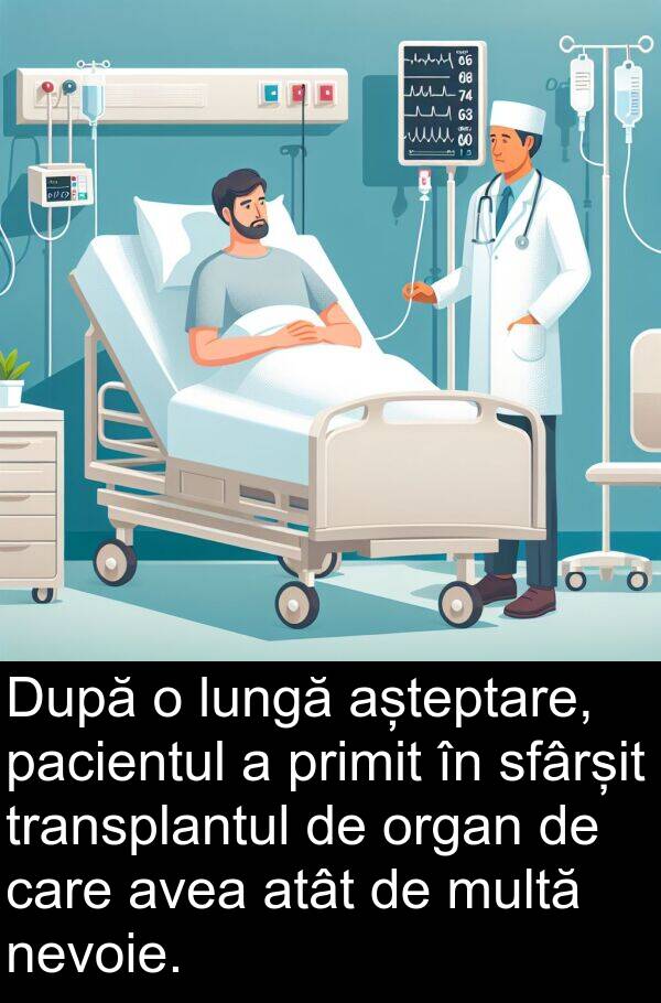 pacientul: După o lungă așteptare, pacientul a primit în sfârșit transplantul de organ de care avea atât de multă nevoie.