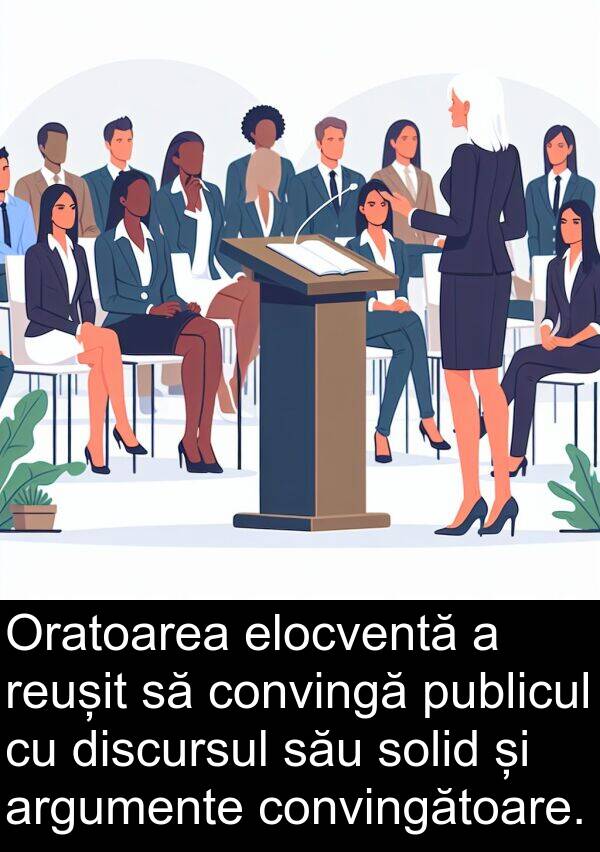 convingă: Oratoarea elocventă a reușit să convingă publicul cu discursul său solid și argumente convingătoare.