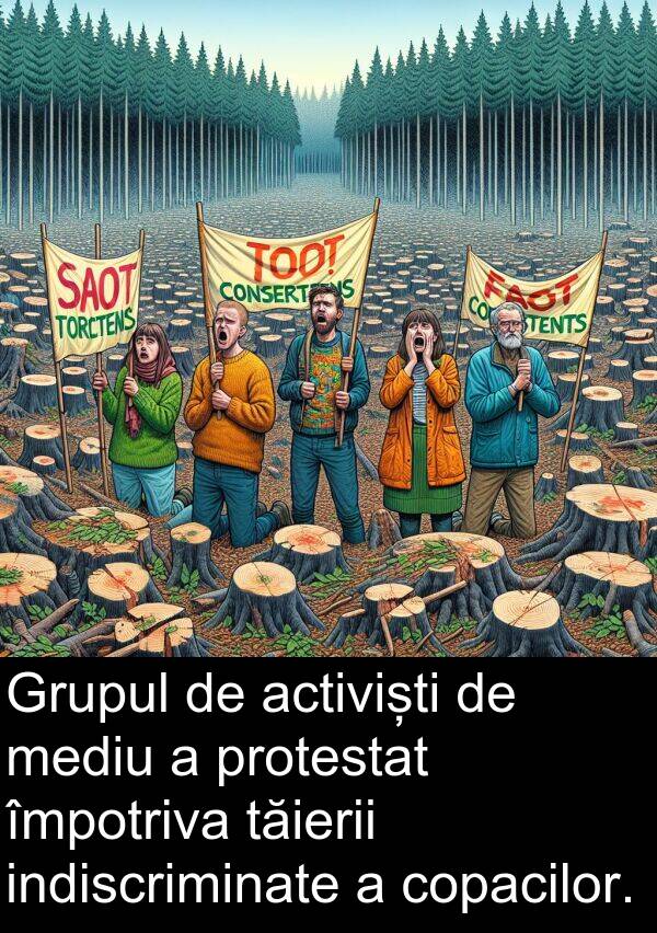 împotriva: Grupul de activiști de mediu a protestat împotriva tăierii indiscriminate a copacilor.