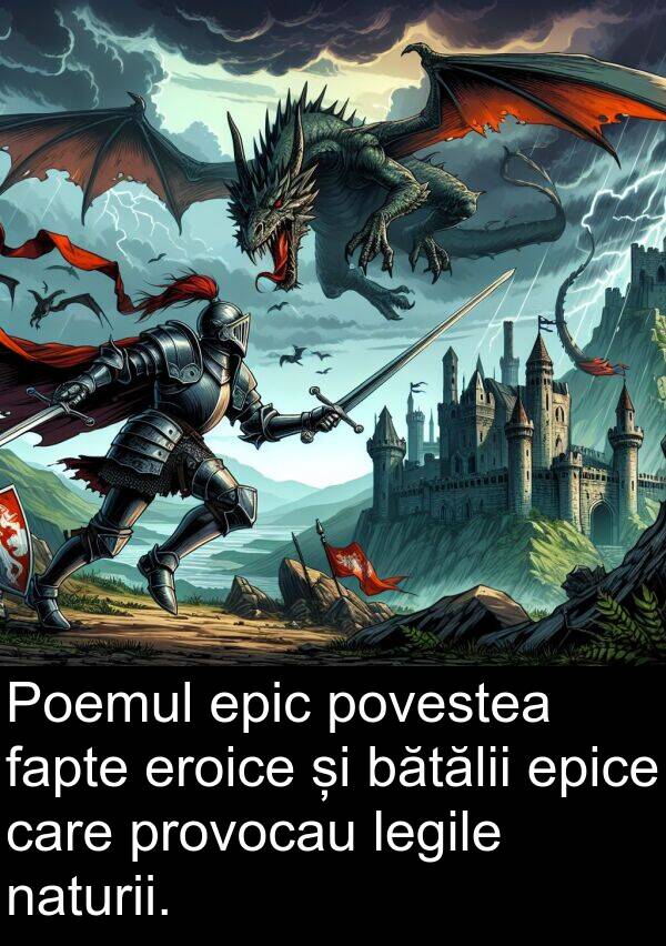 povestea: Poemul epic povestea fapte eroice și bătălii epice care provocau legile naturii.