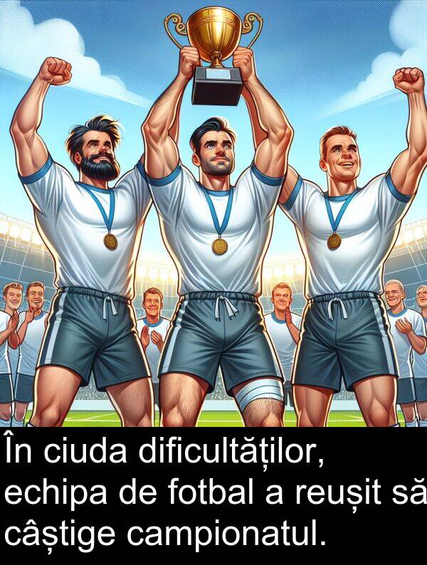 echipa: În ciuda dificultăților, echipa de fotbal a reușit să câștige campionatul.