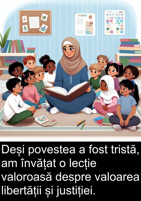 povestea: Deși povestea a fost tristă, am învățat o lecție valoroasă despre valoarea libertății și justiției.