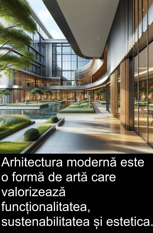 valorizează: Arhitectura modernă este o formă de artă care valorizează funcționalitatea, sustenabilitatea și estetica.