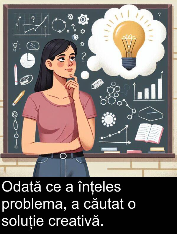 înțeles: Odată ce a înțeles problema, a căutat o soluție creativă.