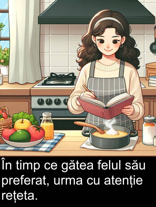 gătea: În timp ce gătea felul său preferat, urma cu atenție rețeta.
