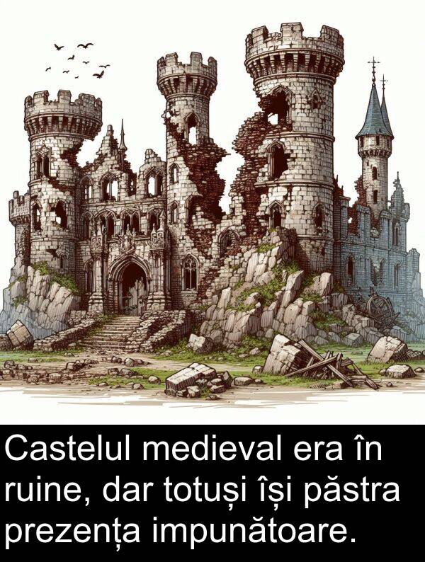 ruine: Castelul medieval era în ruine, dar totuși își păstra prezența impunătoare.