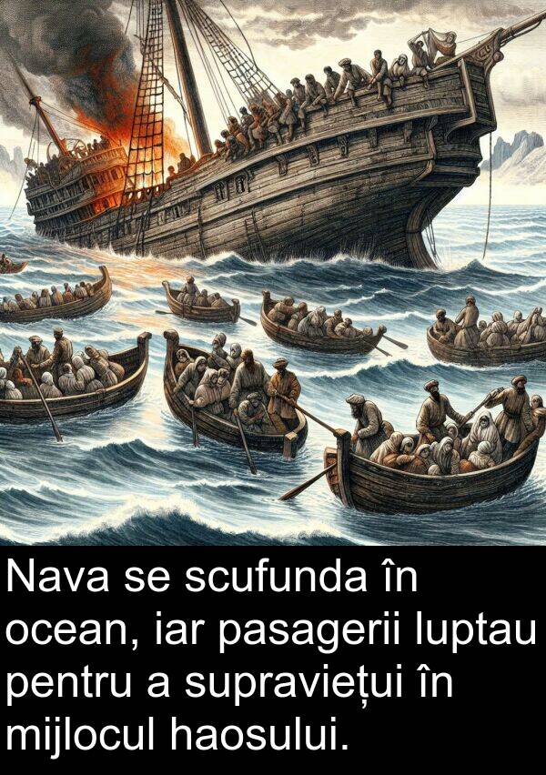 ocean: Nava se scufunda în ocean, iar pasagerii luptau pentru a supraviețui în mijlocul haosului.