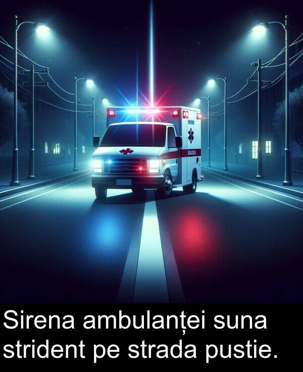 strident: Sirena ambulanței suna strident pe strada pustie.
