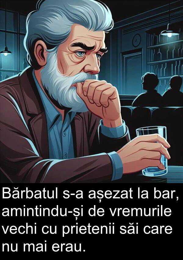 vechi: Bărbatul s-a așezat la bar, amintindu-și de vremurile vechi cu prietenii săi care nu mai erau.