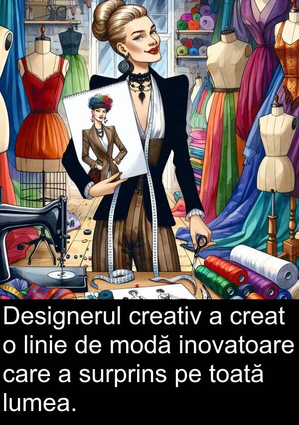 creat: Designerul creativ a creat o linie de modă inovatoare care a surprins pe toată lumea.