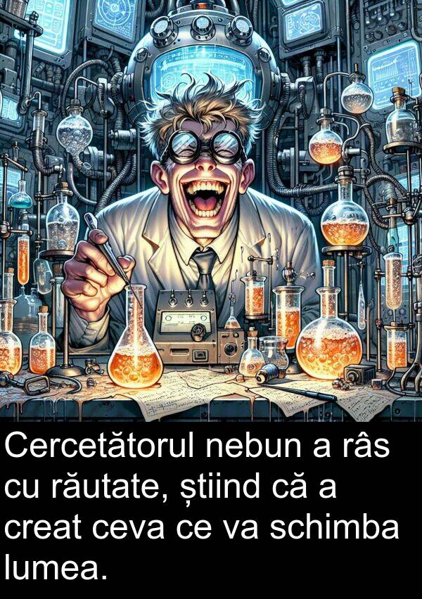 știind: Cercetătorul nebun a râs cu răutate, știind că a creat ceva ce va schimba lumea.