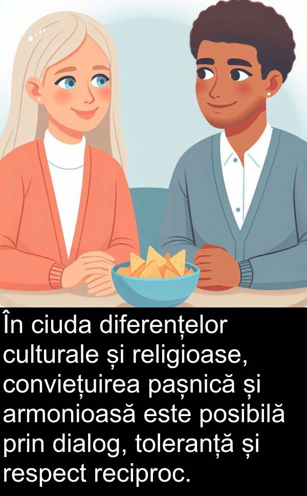 conviețuirea: În ciuda diferențelor culturale și religioase, conviețuirea pașnică și armonioasă este posibilă prin dialog, toleranță și respect reciproc.