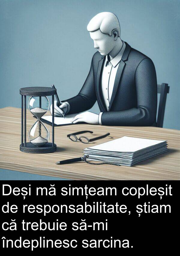 știam: Deși mă simțeam copleșit de responsabilitate, știam că trebuie să-mi îndeplinesc sarcina.