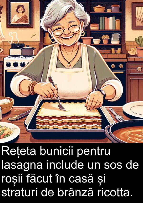 lasagna: Rețeta bunicii pentru lasagna include un sos de roșii făcut în casă și straturi de brânză ricotta.
