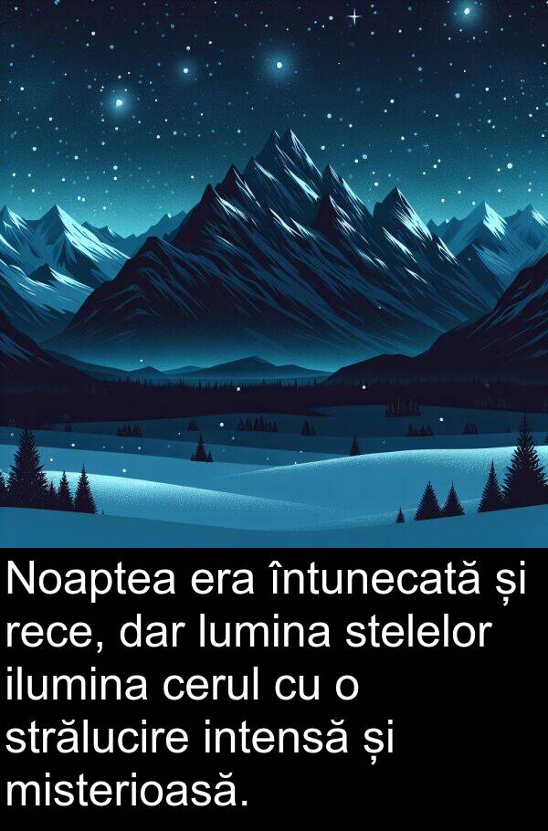 ilumina: Noaptea era întunecată și rece, dar lumina stelelor ilumina cerul cu o strălucire intensă și misterioasă.