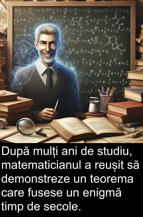 demonstreze: După mulți ani de studiu, matematicianul a reușit să demonstreze un teorema care fusese un enigmă timp de secole.