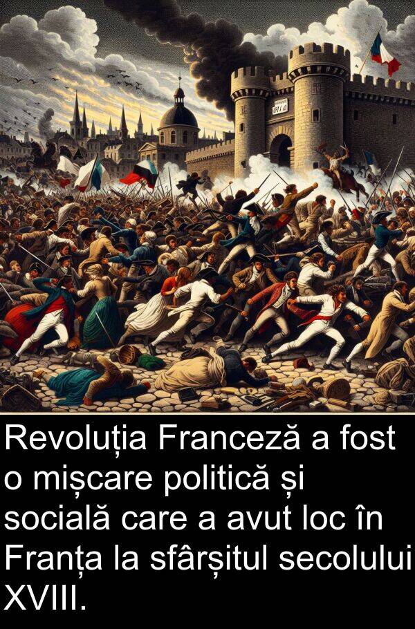 politică: Revoluția Franceză a fost o mișcare politică și socială care a avut loc în Franța la sfârșitul secolului XVIII.