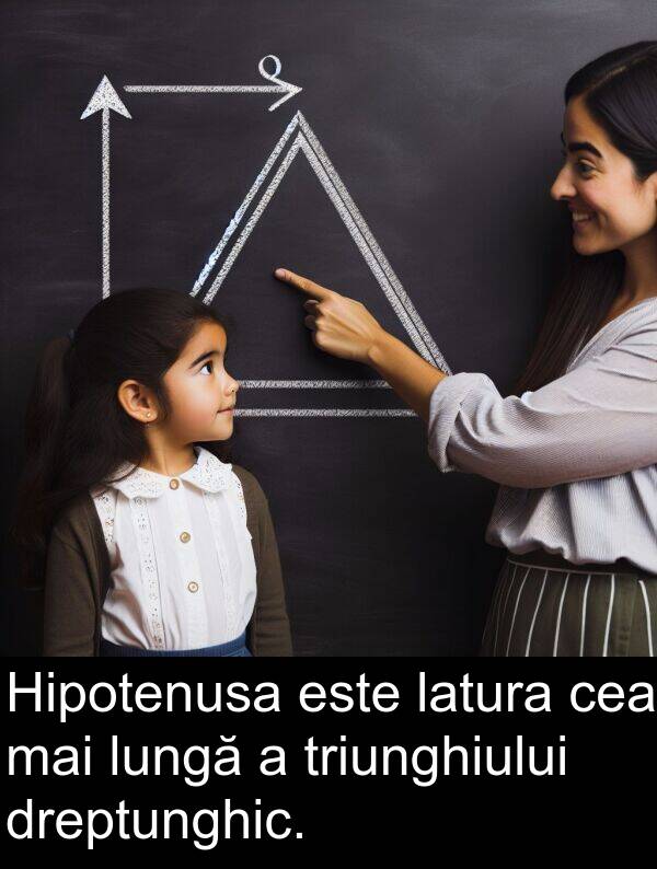 dreptunghic: Hipotenusa este latura cea mai lungă a triunghiului dreptunghic.