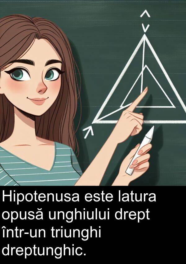 drept: Hipotenusa este latura opusă unghiului drept într-un triunghi dreptunghic.