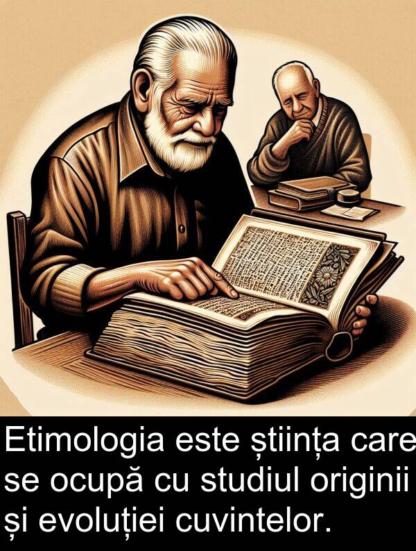 știința: Etimologia este știința care se ocupă cu studiul originii și evoluției cuvintelor.