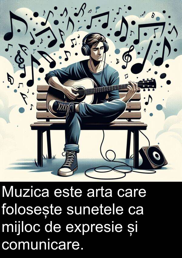 expresie: Muzica este arta care folosește sunetele ca mijloc de expresie și comunicare.