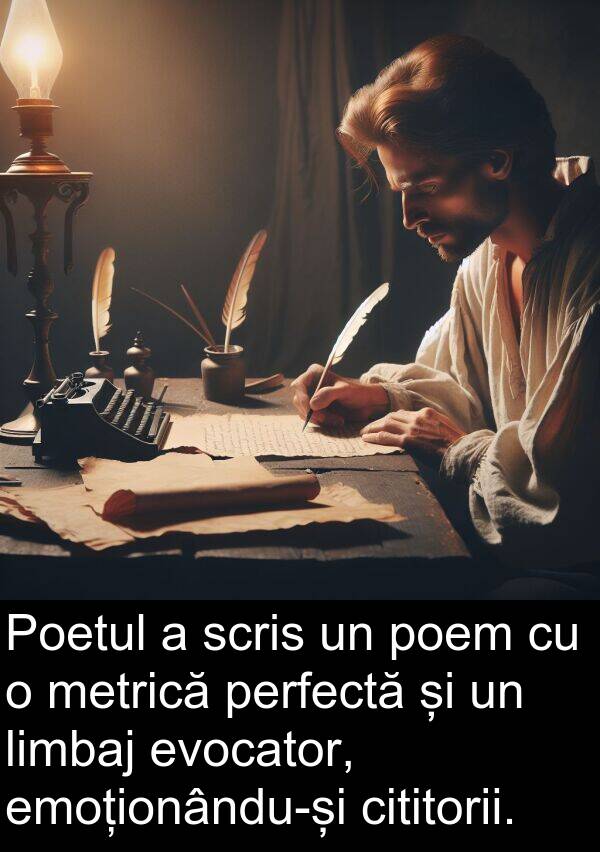 perfectă: Poetul a scris un poem cu o metrică perfectă și un limbaj evocator, emoționându-și cititorii.