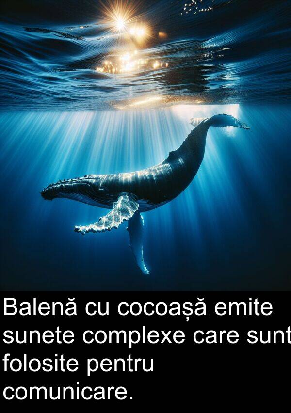 sunete: Balenă cu cocoașă emite sunete complexe care sunt folosite pentru comunicare.