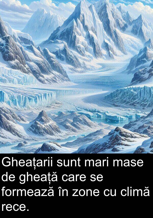zone: Gheațarii sunt mari mase de gheață care se formează în zone cu climă rece.