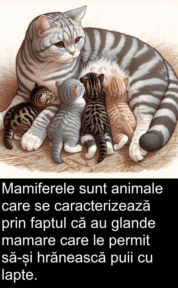 faptul: Mamiferele sunt animale care se caracterizează prin faptul că au glande mamare care le permit să-și hrănească puii cu lapte.