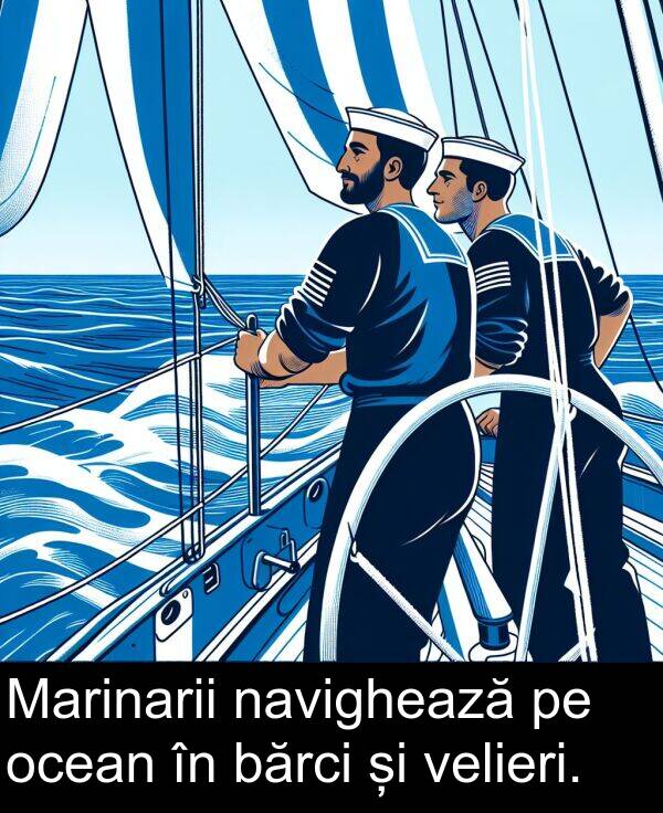 ocean: Marinarii navighează pe ocean în bărci și velieri.