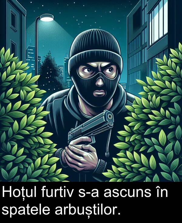 furtiv: Hoțul furtiv s-a ascuns în spatele arbuștilor.