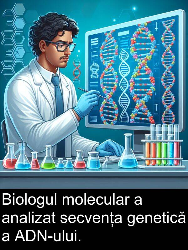 genetică: Biologul molecular a analizat secvența genetică a ADN-ului.
