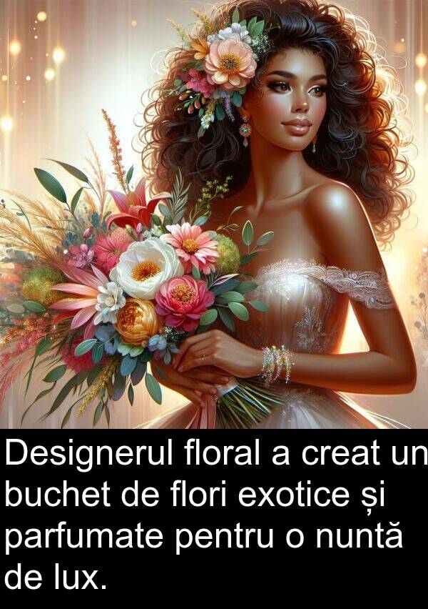 nuntă: Designerul floral a creat un buchet de flori exotice și parfumate pentru o nuntă de lux.