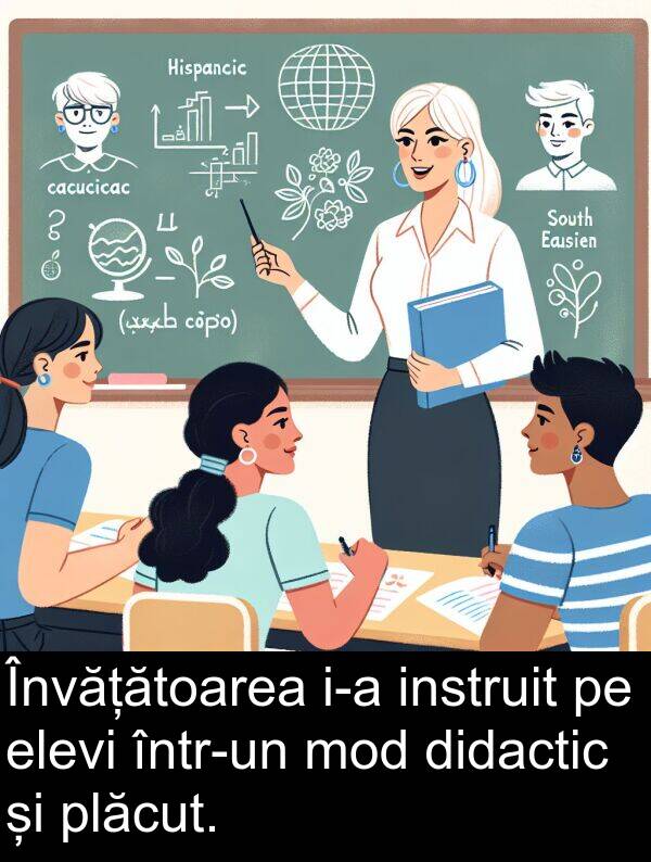 elevi: Învățătoarea i-a instruit pe elevi într-un mod didactic și plăcut.