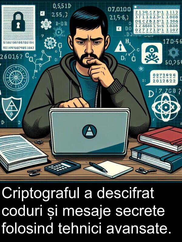 tehnici: Criptograful a descifrat coduri și mesaje secrete folosind tehnici avansate.